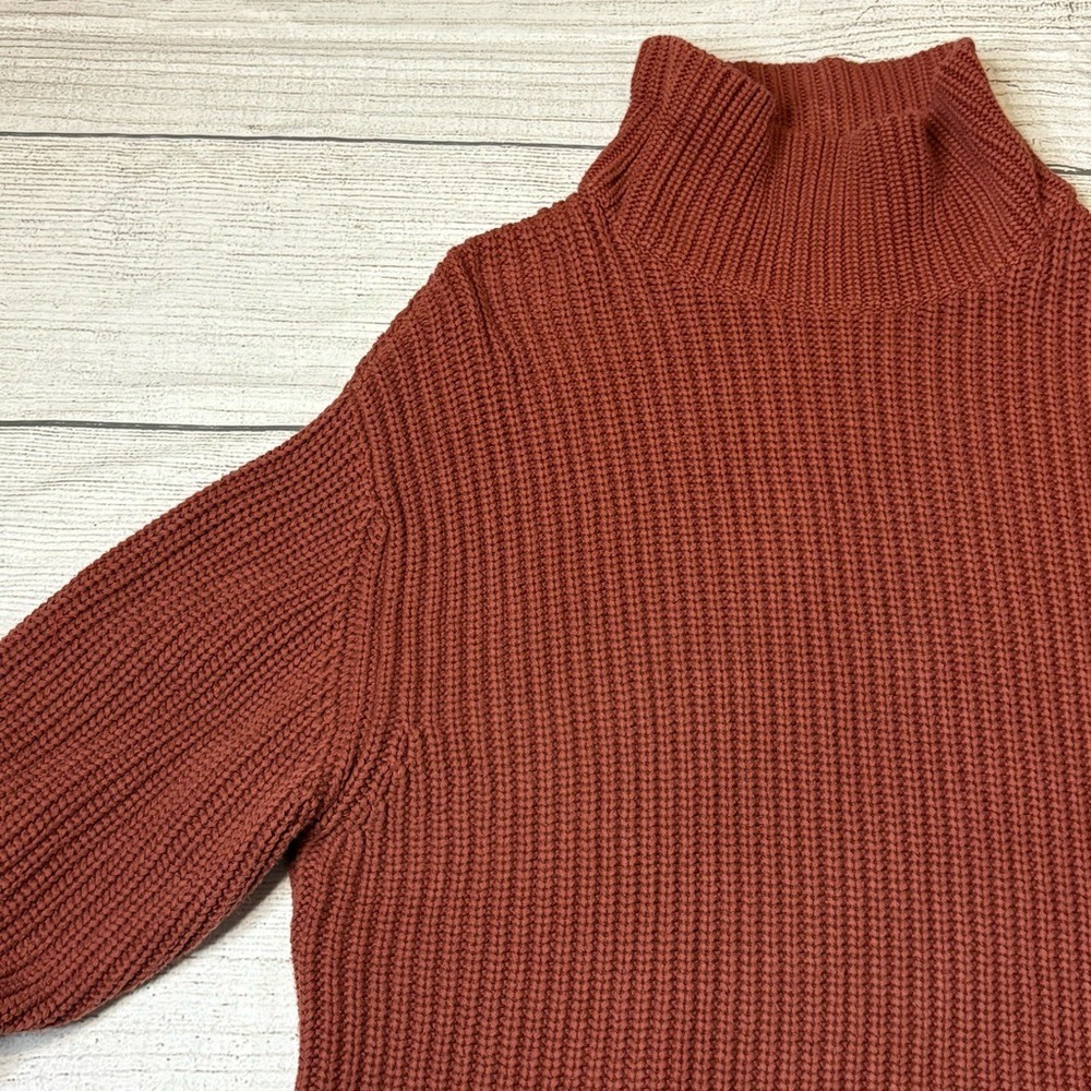 French Connection Women's Chunky Knit Brick Red Turtleneck Sweater‎ Size Large - Picture 2 of 4